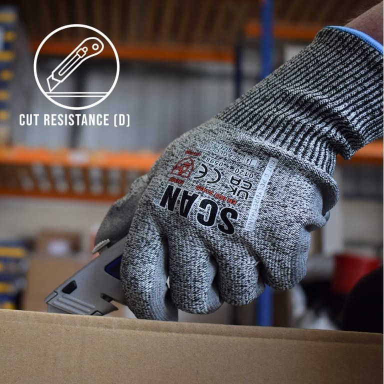 Scan PU Palm Cut D Gloves - L (Size 9)