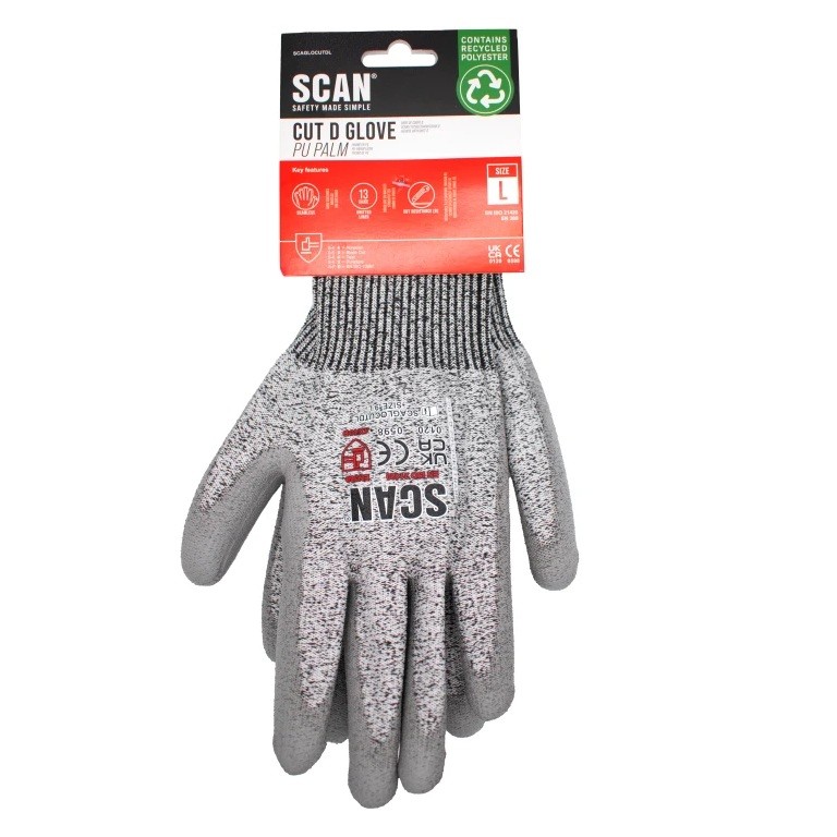 Scan PU Palm Cut D Gloves - L (Size 9)