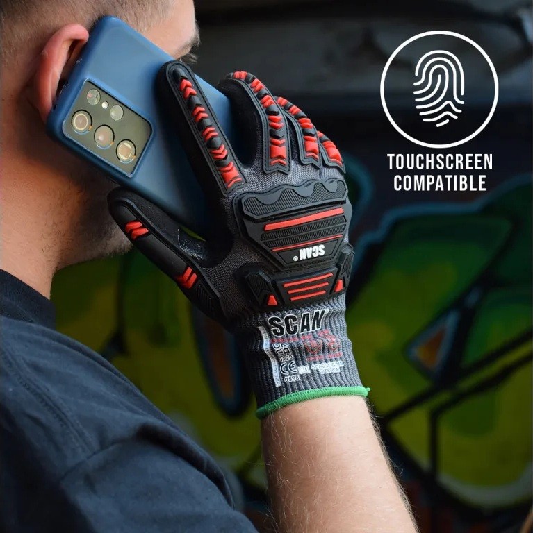 Scan Nitrile Palm Impact Cut D Gloves - L (Size 9)