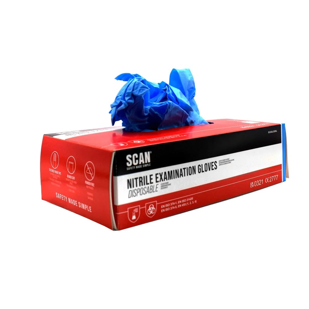 Scan Blue Nitrile Disposable Gloves Large (Box of 100)