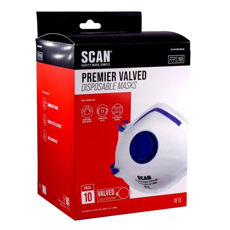 Scan Moulded Disposable Mask Valved FFP2 Protection (Pack 10)