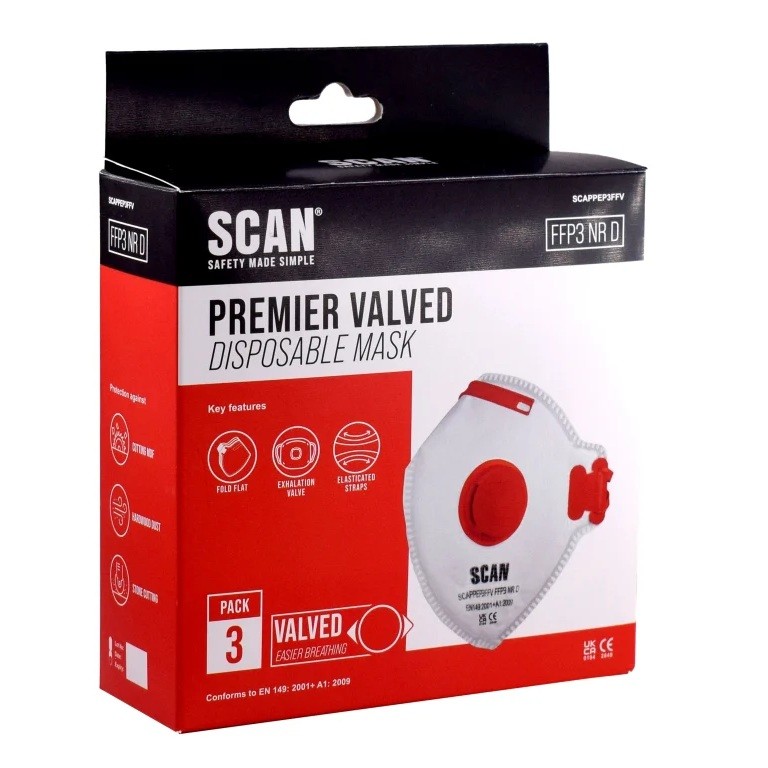 Scan Fold Flat Disposable Valved Disposable Mask FFP3 Protection (Pack 3)